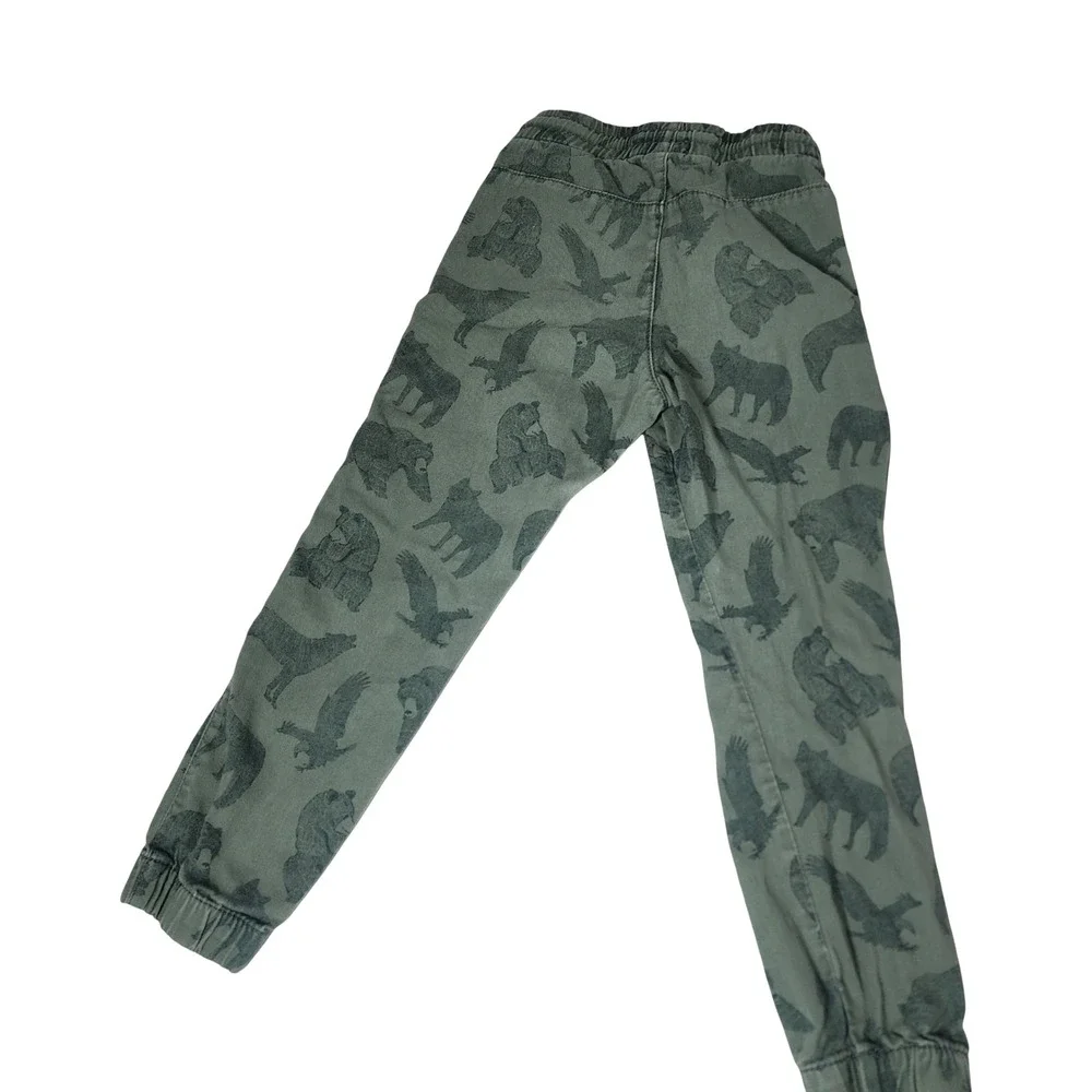 HM Kids Olive Green Woodland Bear Wolf Animal Print Cotton Joggers Size 5-6Y